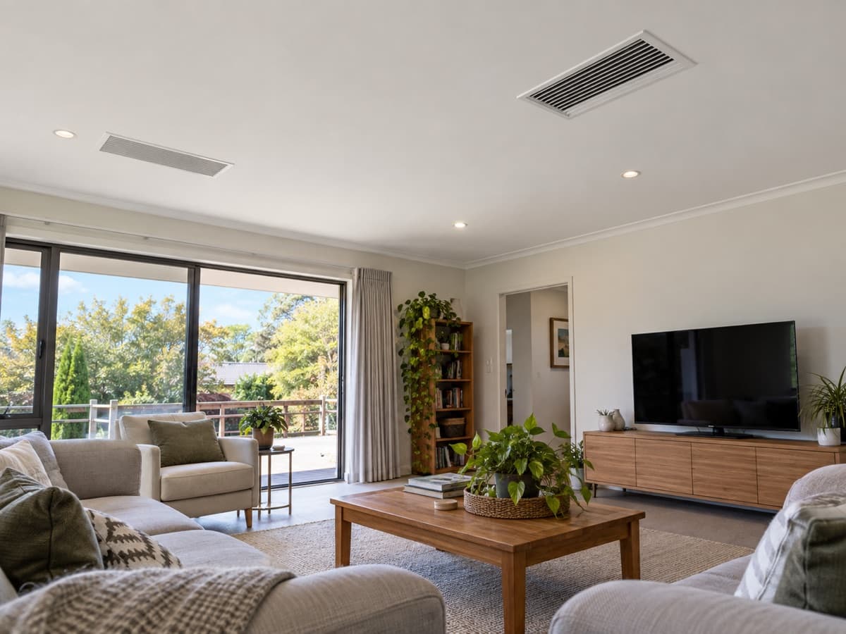 Ducted heating vent in a living-room ceiling